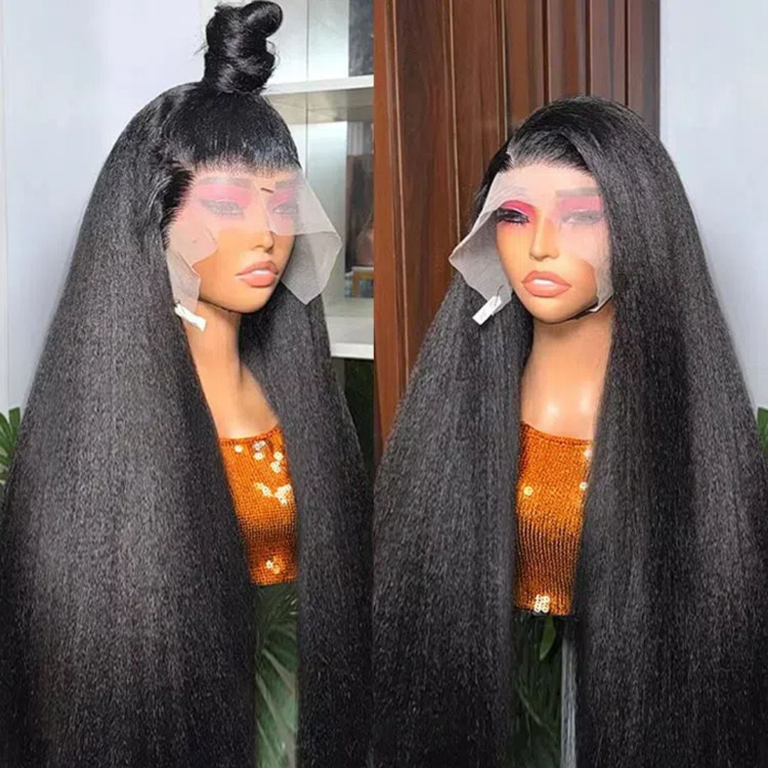Yaki Straight 13X4 HD Transparent Lace Wig Wig 180% Density Pre Plucked With Baby Hair Kinky Straight Lace Wig Human Hair Factory Do Wholesale