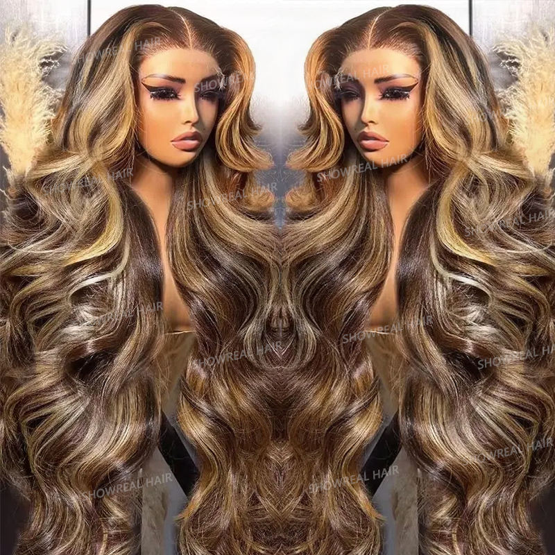Highlight Brown Colored Lace Front Wigs Human Hair Pre Plucked Cuticle Aligned Virgin Hair Gluesless Wigs Human Hair Lace Front