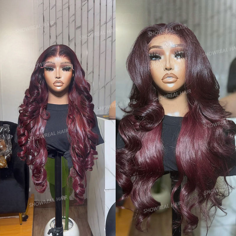 Show Real Wholesale Dark 99J Burgundy Pre-Plucked 13X4 And 4X4 HD Lace Frontal Closure Wig Body Wave13X6 Red Lace Front Human Hair Colored Wigs For Black Women