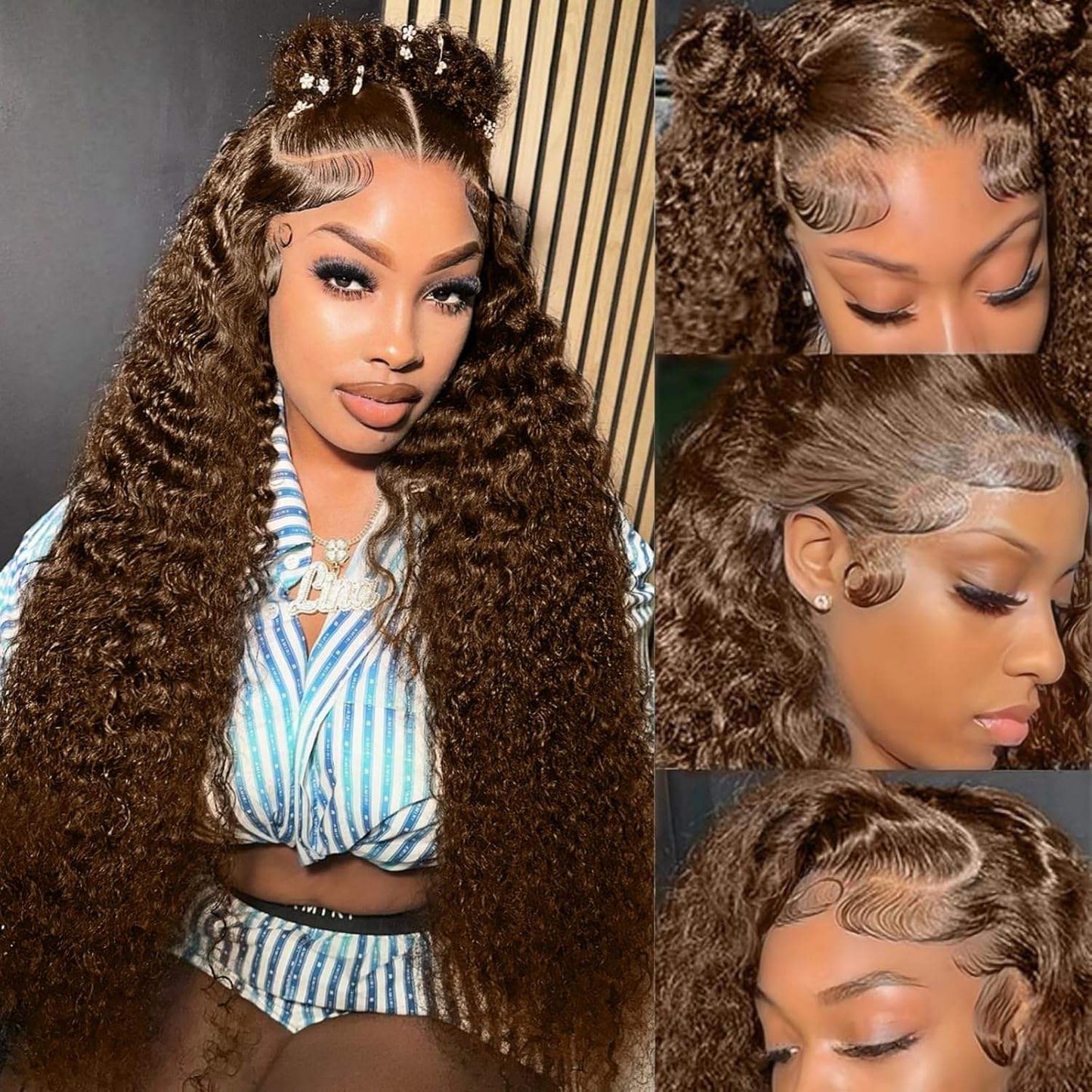 Show Real Water Wave Vietnamese Human Hair Brown Color Lace Front Wigs Remy Vietnamese Human hair Per Plucked 13x4 4x4 HD Transparent Lace Front Closure Glueless Wigs