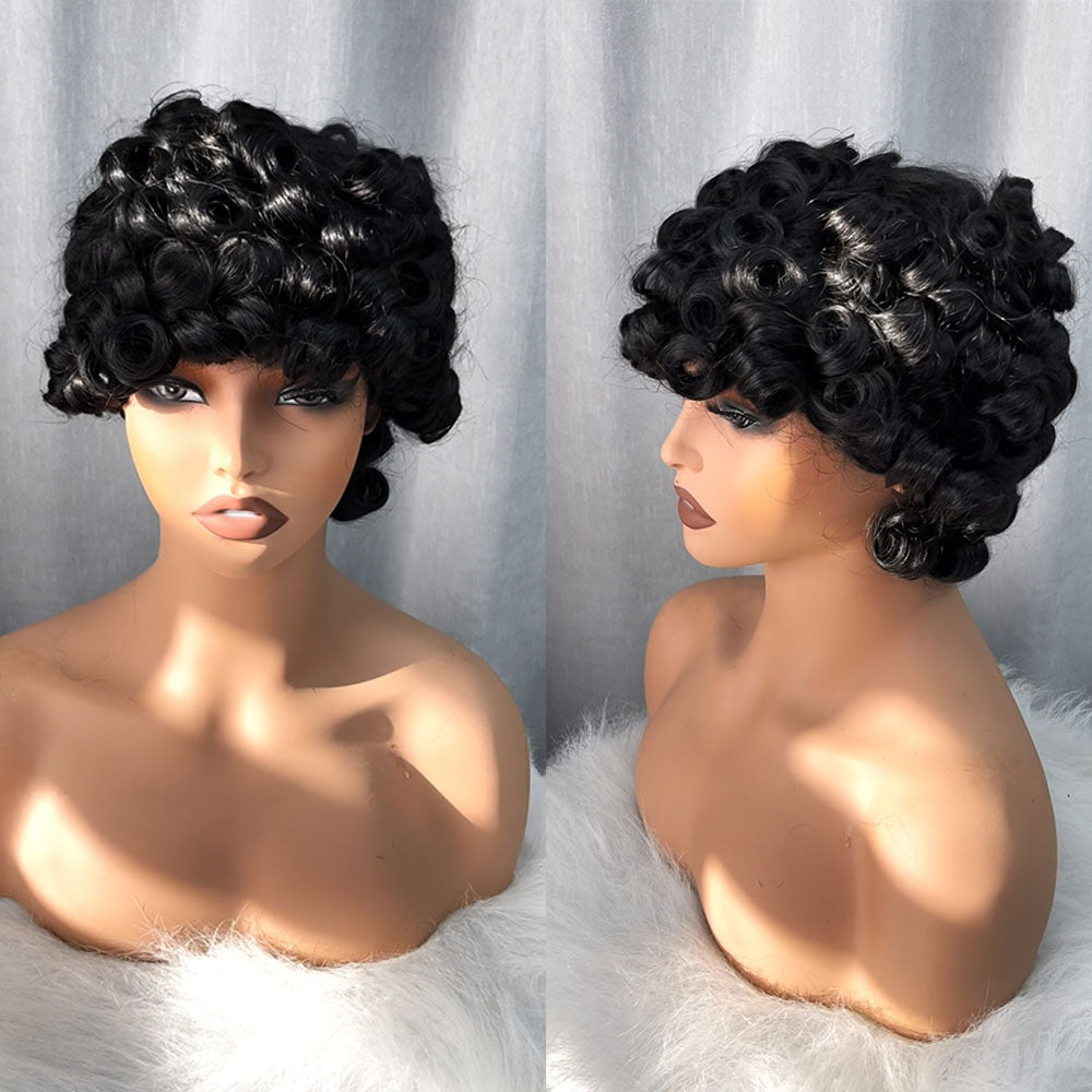 ShowReal Curly Wig Short Curly Wigs Brazilian Virgin Human Hair Wigs for Women 180% Density HUman Hair Short Curly Wigs for Black Women