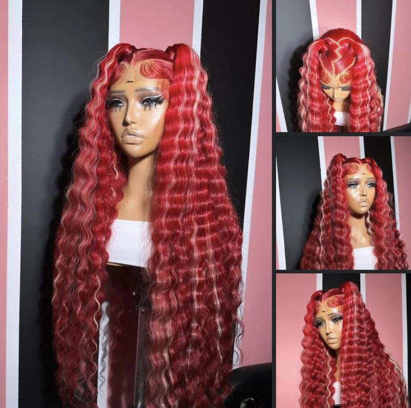 Show Real Loose Deep Wave Red Dark Red Ombre Highlight 13x4 And 4x4 Lace Pre plucked Baby Hair Vietnamese Human hair HD Lace Bleached Knots Glueless Wigs Human Hair Front Or Closure Wigs
