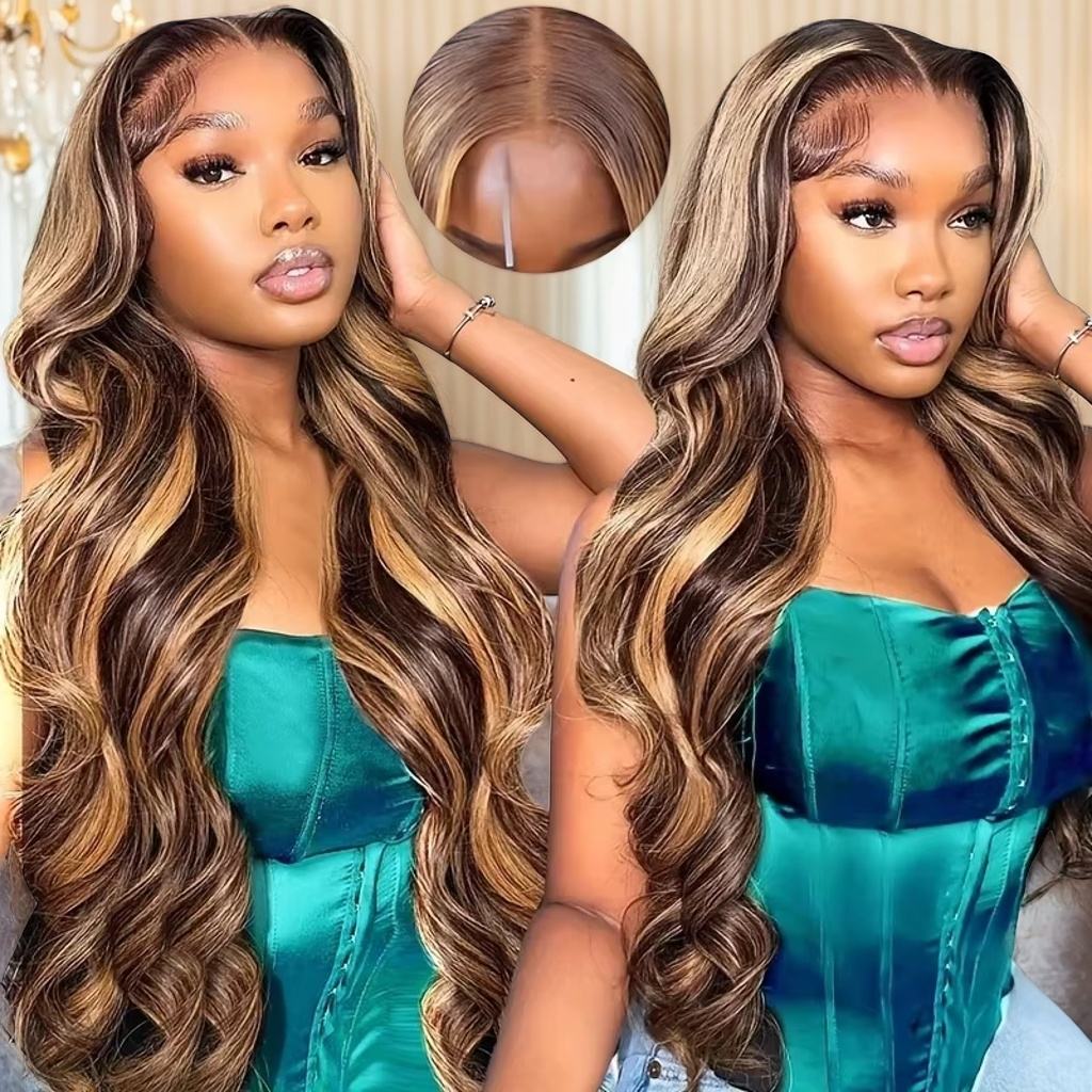 Highlight Brown Colored Lace Front Wigs Human Hair Pre Plucked Cuticle Aligned Virgin Hair Gluesless Wigs Human Hair Lace Front