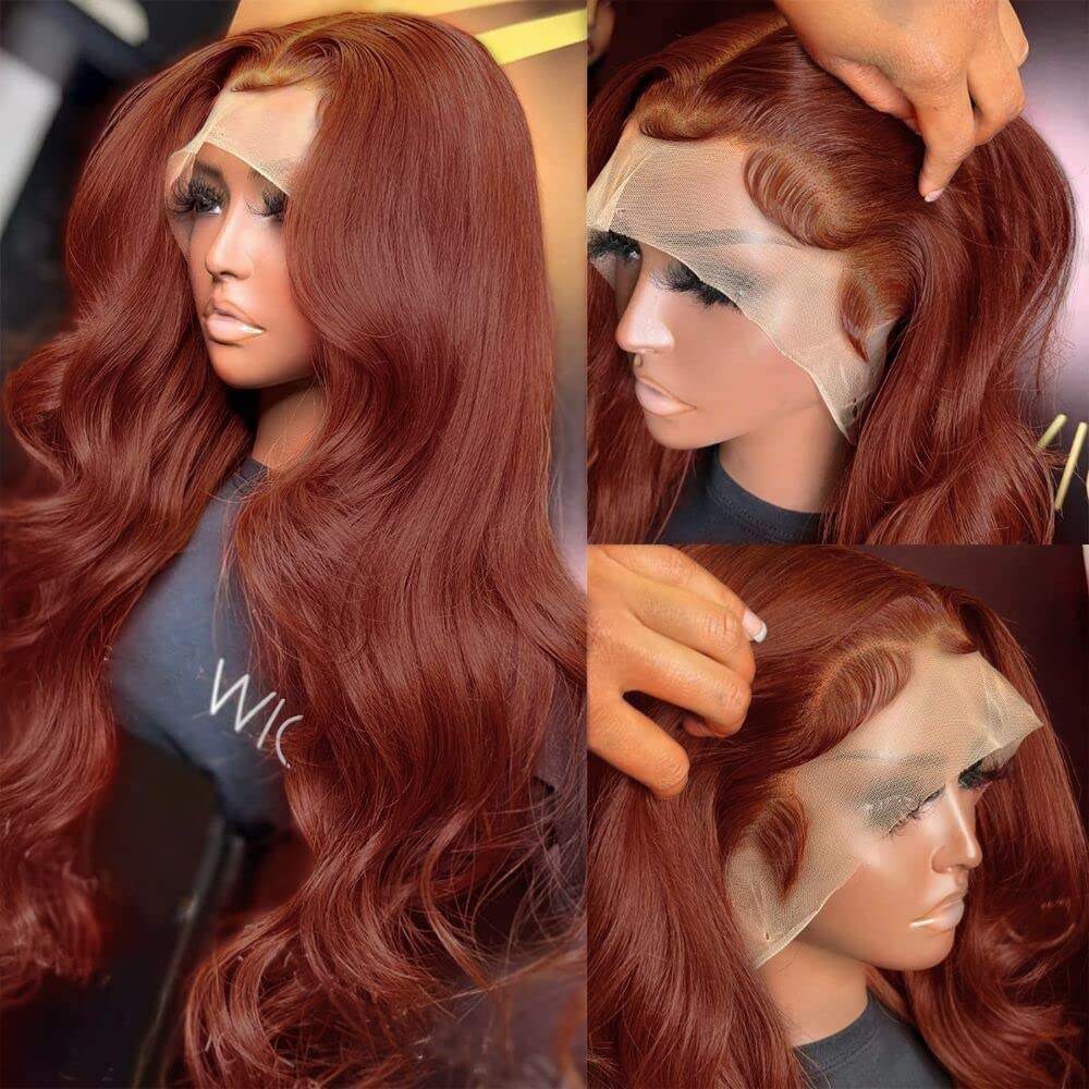Show Real 4X4 Glueless Lace Closure Wig Reddish Brown 13X4 Lace Frontal Color Wig Body Wave Human Hair Wigs For Black Women