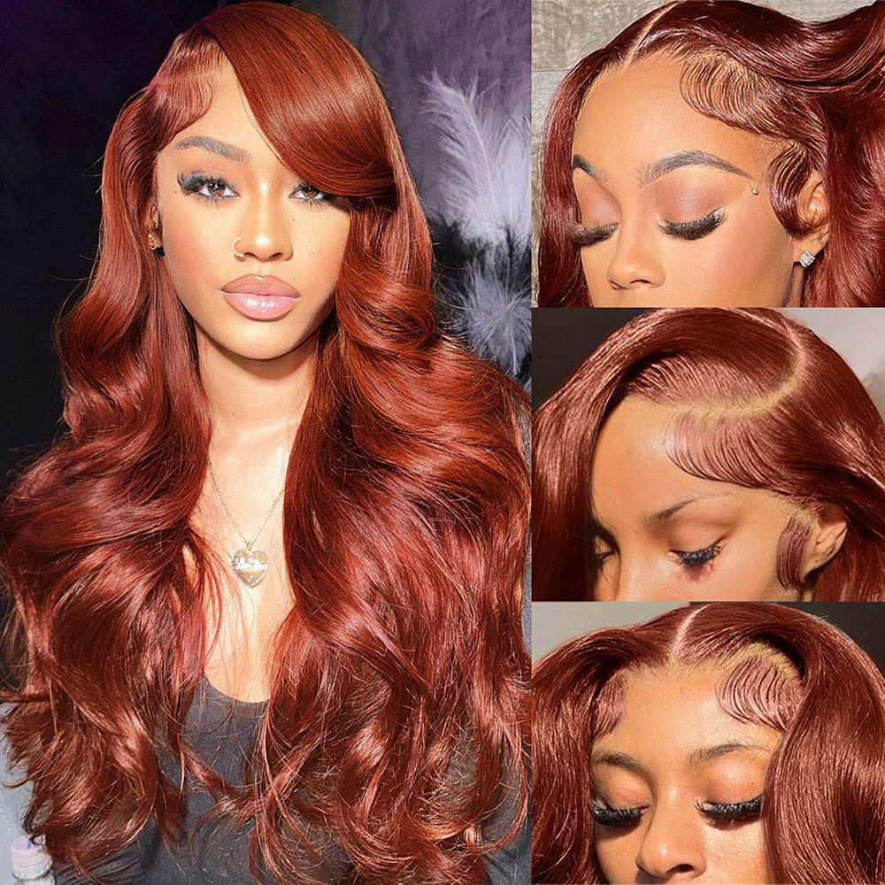 Show Real 4X4 Glueless Lace Closure Wig Reddish Brown 13X4 Lace Frontal Color Wig Body Wave Human Hair Wigs For Black Women