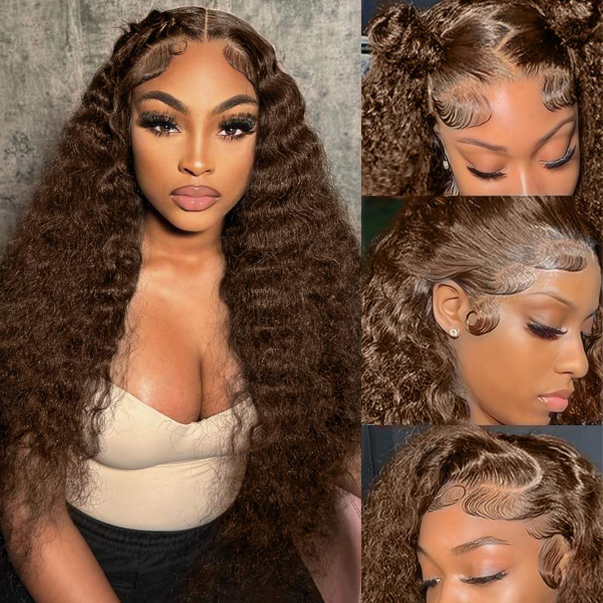 Show Real Water Wave Vietnamese Human Hair Brown Color Lace Front Wigs Remy Vietnamese Human hair Per Plucked 13x4 4x4 HD Transparent Lace Front Closure Glueless Wigs