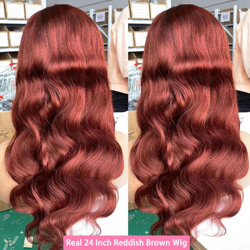 Show Real 4X4 Glueless Lace Closure Wig Reddish Brown 13X4 Lace Frontal Color Wig Body Wave Human Hair Wigs For Black Women