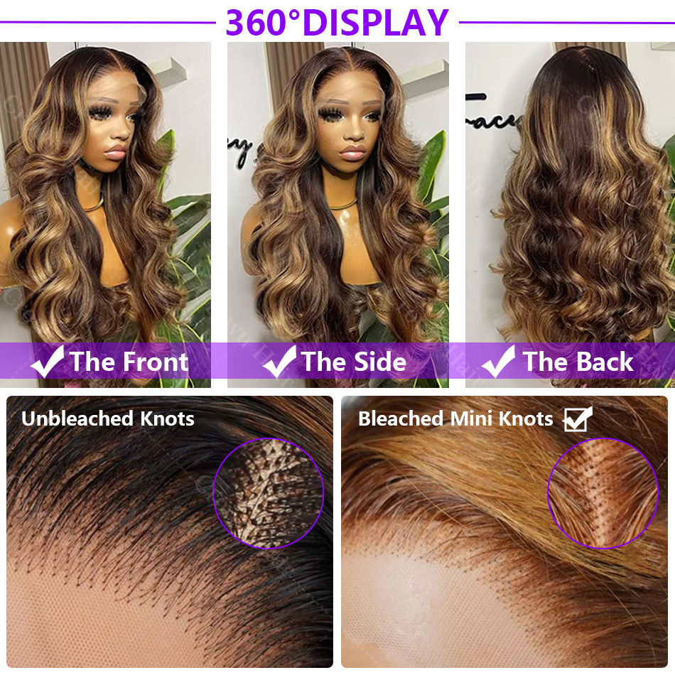Highlight Brown Colored Lace Front Wigs Human Hair Pre Plucked Cuticle Aligned Virgin Hair Gluesless Wigs Human Hair Lace Front