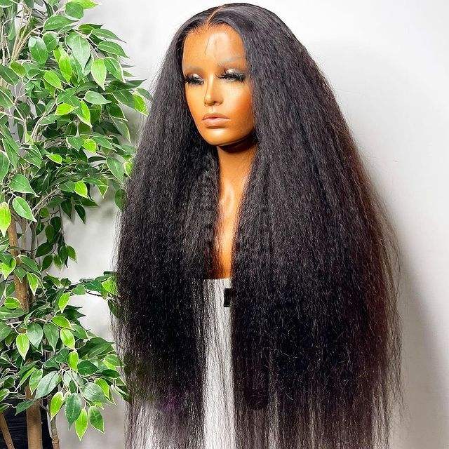 Yaki Straight 13X4 HD Transparent Lace Wig Wig 180% Density Pre Plucked With Baby Hair Kinky Straight Lace Wig Human Hair Factory Do Wholesale