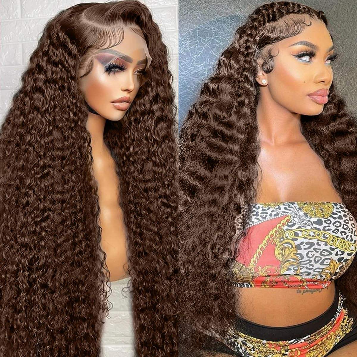 Show Real Water Wave Vietnamese Human Hair Brown Color Lace Front Wigs Remy Vietnamese Human hair Per Plucked 13x4 4x4 HD Transparent Lace Front Closure Glueless Wigs