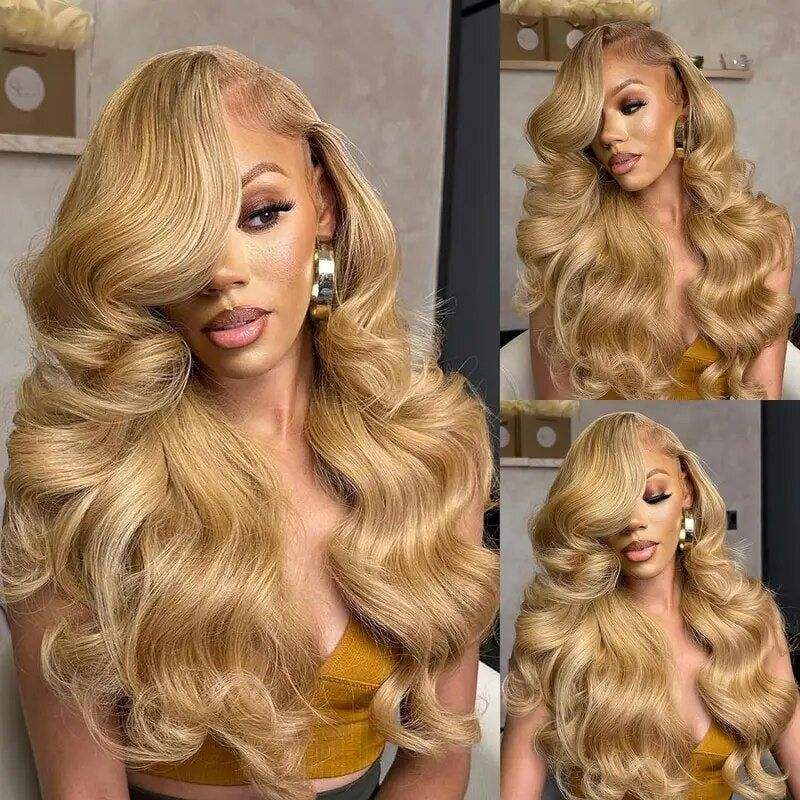 Show Real Body Wave Raw Human Hair Honey Blond Glueless Wigs Vietnamese Human hair HD Per plucked Swiss Lace Human hair wig For Women Vendor