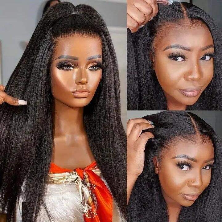 Yaki Straight 13X4 HD Transparent Lace Wig Wig 180% Density Pre Plucked With Baby Hair Kinky Straight Lace Wig Human Hair Factory Do Wholesale
