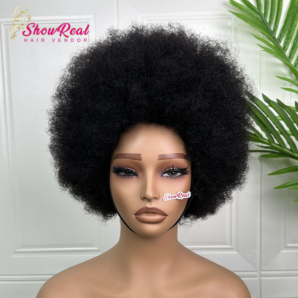 ShowRealhair Pissy Curly Wig For Black Women — A Fluffy Tightly Curled Human Hair Wig No Lace Design Featuring A Naturally Voluminous Texture