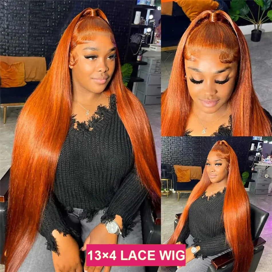 ShowReal 13x4 HD Transparent Lace Frontal 99J #350 Burgundy Ginger Color Straight Wig For Women 13×4 Lace Front Straight Human Hair Wig
