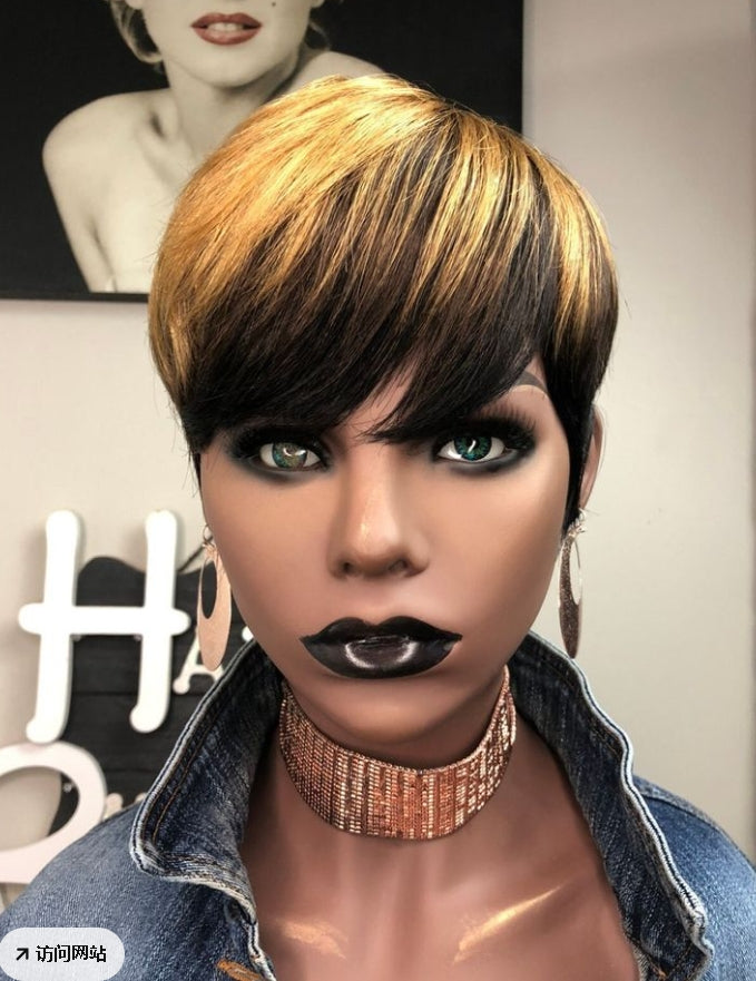 Pixie Cut Wig Human Hair Wigs For Black Women Short Pixie Cut Human Hair Wigs With Bangs Full Machine Made Brazilian Virgin Human Hair Nature Black Color
