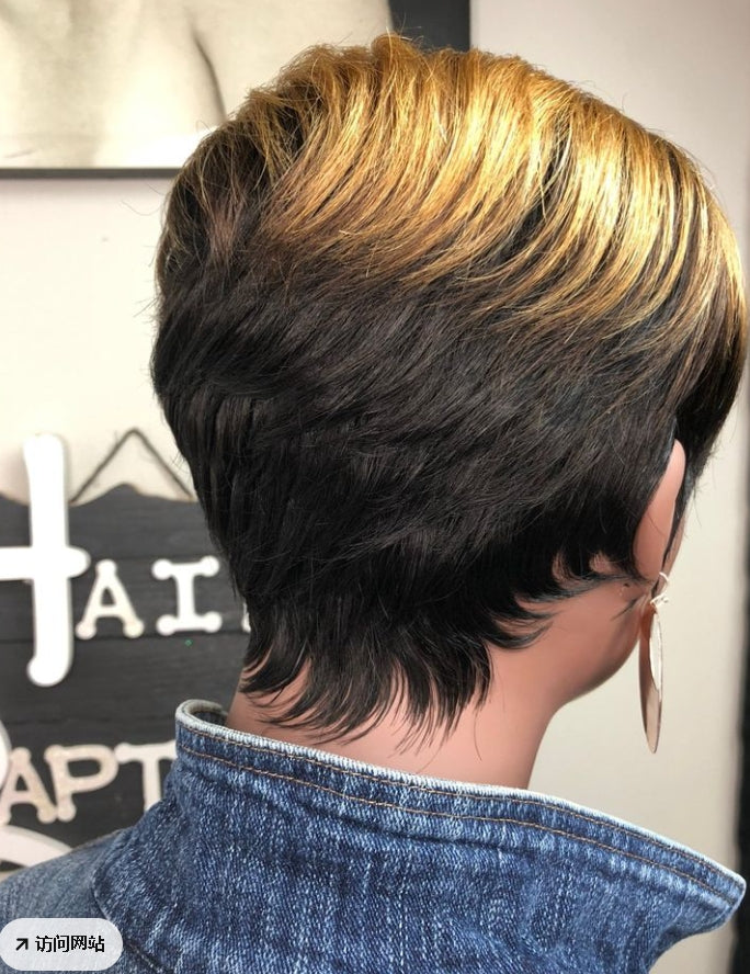 Pixie Cut Wig Human Hair Wigs For Black Women Short Pixie Cut Human Hair Wigs With Bangs Full Machine Made Brazilian Virgin Human Hair Nature Black Color