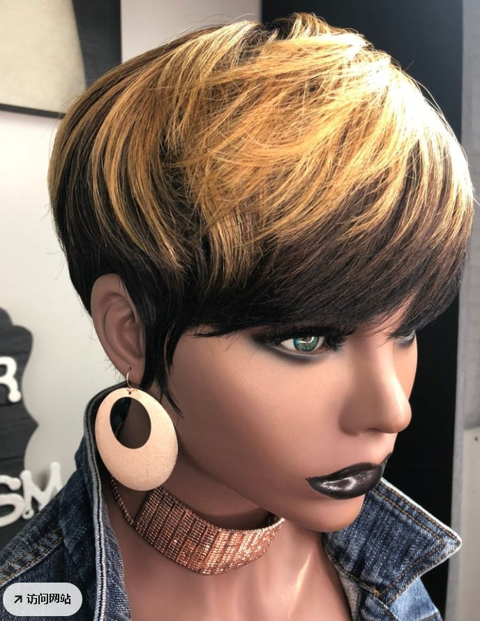 Pixie Cut Wig Human Hair Wigs For Black Women Short Pixie Cut Human Hair Wigs With Bangs Full Machine Made Brazilian Virgin Human Hair Nature Black Color