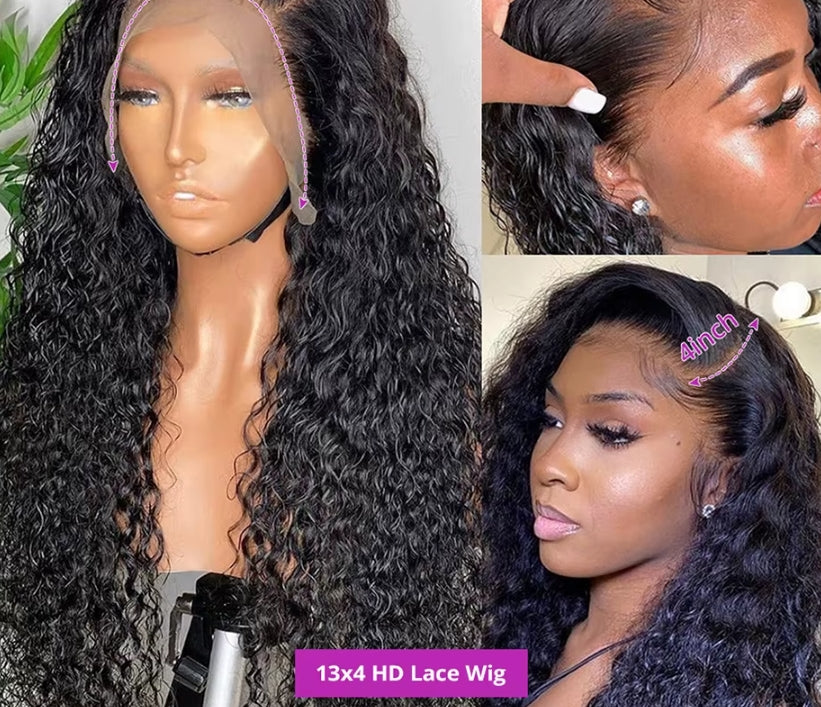 ShowReal Pre Everything 13x4 Lace Front Wigs Water Wave Lace Front Wig 5x5 HD Lace Frontal Wigs For Black Women Natural Black 180% Density
