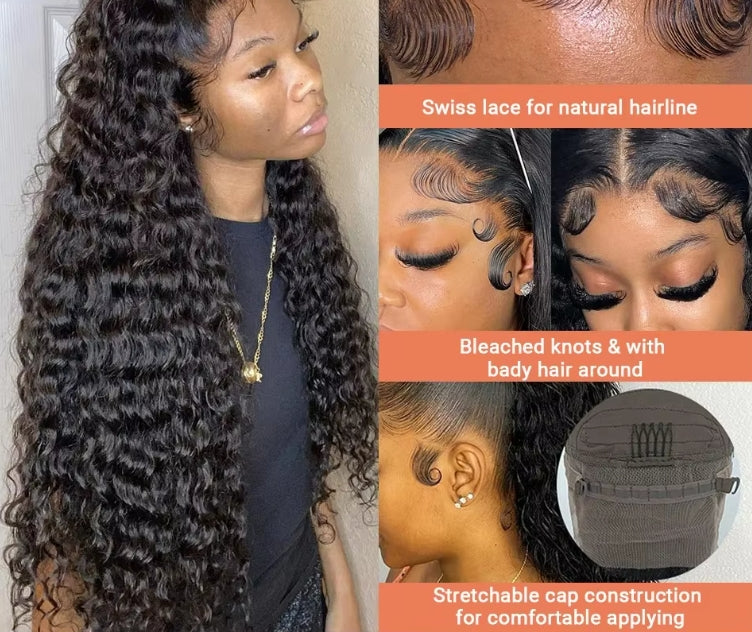 ShowReal Pre Everything 13x4 Lace Front Wigs Water Wave Lace Front Wig 5x5 HD Lace Frontal Wigs For Black Women Natural Black 180% Density