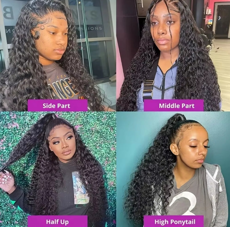 ShowReal Pre Everything 13x4 Lace Front Wigs Water Wave Lace Front Wig 5x5 HD Lace Frontal Wigs For Black Women Natural Black 180% Density