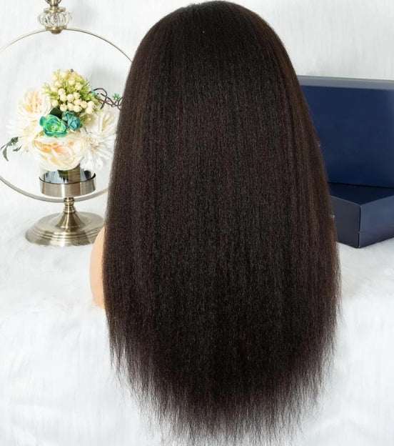 ShowReal Kinky Straight Lace Front Wigs Human Hair 13x4 Transparent Lace Front Wig Human Hair With Pre Plucked 180% Density Yaki Straight Human Hair Wig