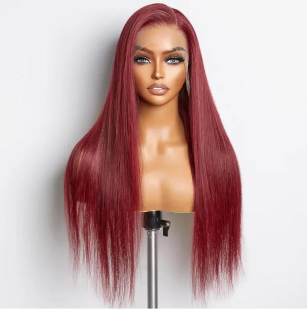 ShowReal 99j Burgundy 13x4 HD Lace Frontal Wig Bone Straight Lace Front Wigs 180% Density Brazilian Human Hair Wigs For Women