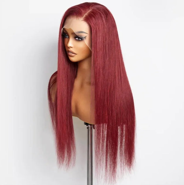 ShowReal 99j Burgundy 13x4 HD Lace Frontal Wig Bone Straight Lace Front Wigs 180% Density Brazilian Human Hair Wigs For Women