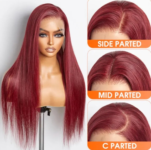 ShowReal 99j Burgundy 13x4 HD Lace Frontal Wig Bone Straight Lace Front Wigs 180% Density Brazilian Human Hair Wigs For Women