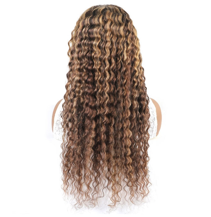 ShowReal 30 Inch Honey Blonde Ombre Lace Front Wig 13x4 Deep Wave Highlight Lace Front Wigs P4/27 HD Deep Wave Lace Frontal for Women with Baby Hair