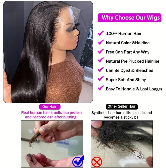 ShowReal 13X4 HD Transparent Lace Frontal Wig 13x6 Pre Plucked With Baby Hair 180% Density Straight Lace Wig Human Hair For Black Woman