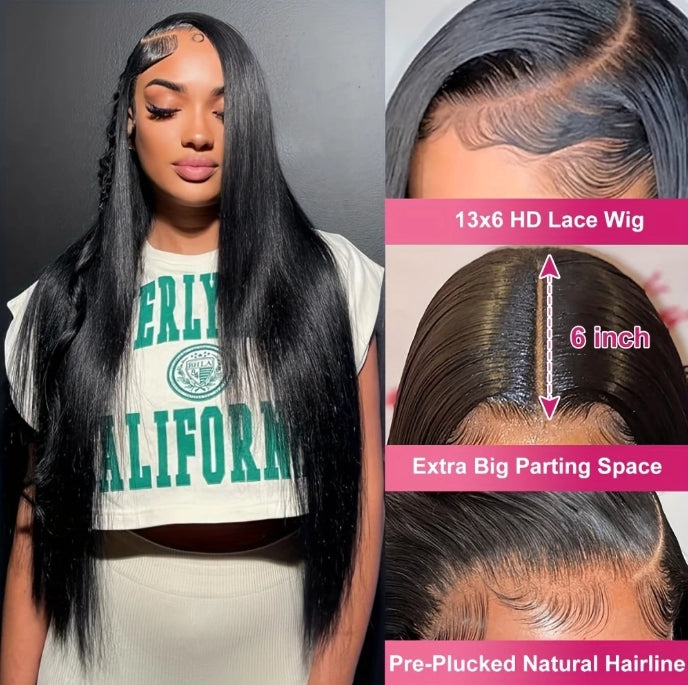 ShowReal 13X4 HD Transparent Lace Frontal Wig 13x6 Pre Plucked With Baby Hair 180% Density Straight Lace Wig Human Hair For Black Woman