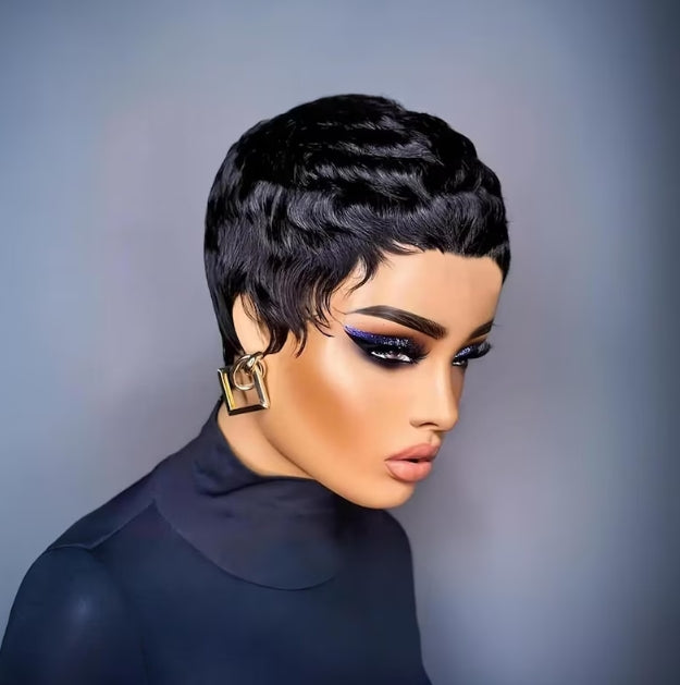 Pixie Cut Human Hair Wig Short Pixie Cut Wigs for Black Women Short Layered Curly Wigs Glueless Pixie Wig Brazilian Virgin Human Hair Wigs Short Curly Wigs For Women