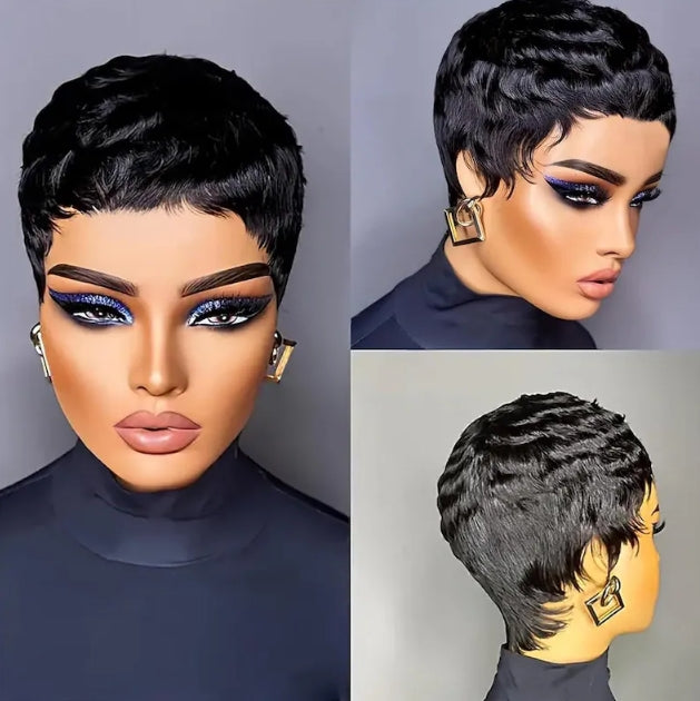 Pixie Cut Human Hair Wig Short Pixie Cut Wigs for Black Women Short Layered Curly Wigs Glueless Pixie Wig Brazilian Virgin Human Hair Wigs Short Curly Wigs For Women