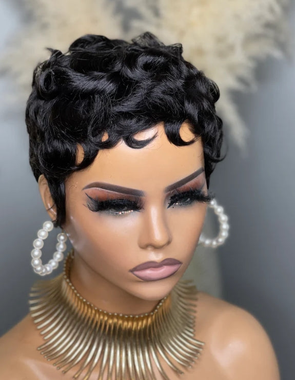 Pixie Cut Curly Wigs Human Hair Short Curly Pixie Cut Wigs For Black Women Machine Made Wigs Glueless Wig Pixie Short Curly Wigs 180% Density