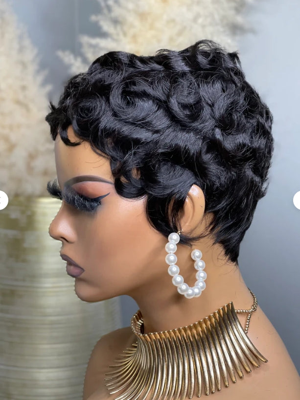 Pixie Cut Curly Wigs Human Hair Short Curly Pixie Cut Wigs For Black Women Machine Made Wigs Glueless Wig Pixie Short Curly Wigs 180% Density