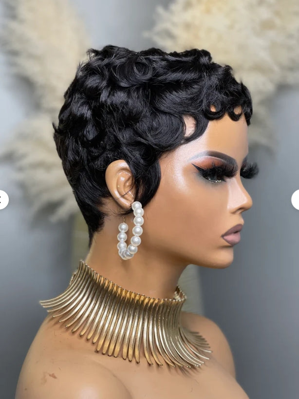 Pixie Cut Curly Wigs Human Hair Short Curly Pixie Cut Wigs For Black Women Machine Made Wigs Glueless Wig Pixie Short Curly Wigs 180% Density