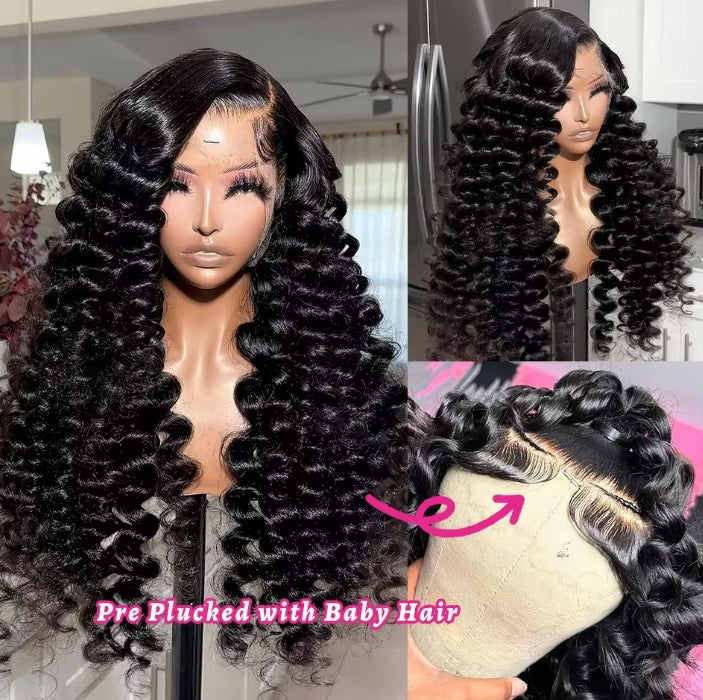 ShowReal Loose Deep Human Hair Lace Wig 13x6 13x4 Lace Front Loose Deep Wave 13x4 HD Lace Frontal Wig Curly Wigs For Women 180% Density