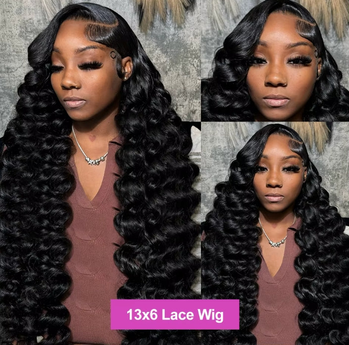 ShowReal Loose Deep Human Hair Lace Wig 13x6 13x4 Lace Front Loose Deep Wave 13x4 HD Lace Frontal Wig Curly Wigs For Women 180% Density
