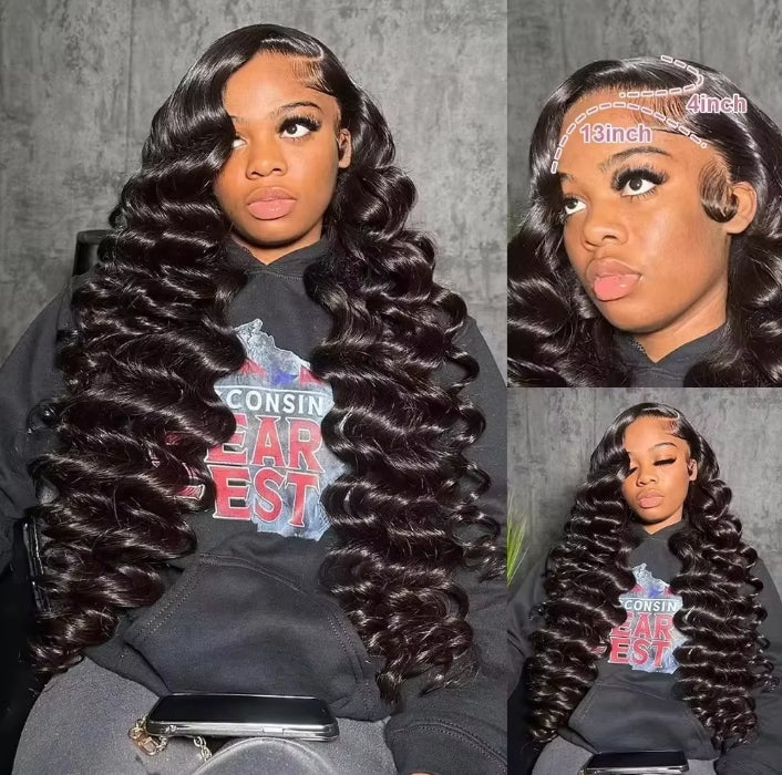 ShowReal Loose Deep Human Hair Lace Wig 13x6 13x4 Lace Front Loose Deep Wave 13x4 HD Lace Frontal Wig Curly Wigs For Women 180% Density