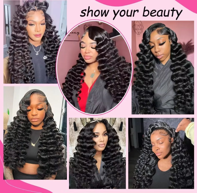 ShowReal Loose Deep Human Hair Lace Wig 13x6 13x4 Lace Front Loose Deep Wave 13x4 HD Lace Frontal Wig Curly Wigs For Women 180% Density