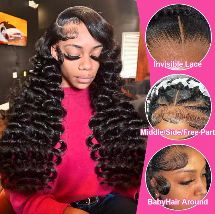 ShowReal Loose Deep Human Hair Lace Wig 13x6 13x4 Lace Front Loose Deep Wave 13x4 HD Lace Frontal Wig Curly Wigs For Women 180% Density