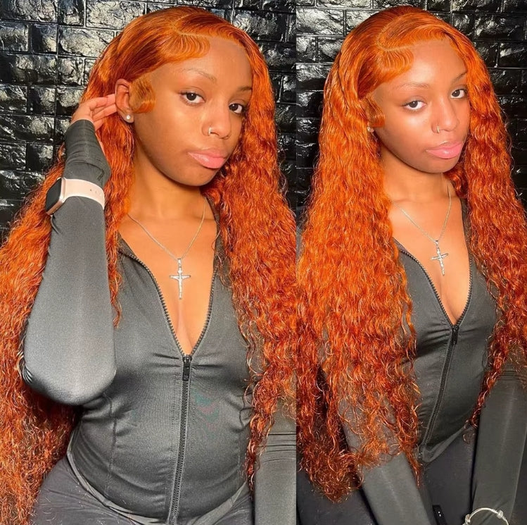 ShowReal Ginger Copper Deep Wave Lace Front Wig 13x4 HD Transparent Lace Frontal Wig Human Hair for Black Women Deep Curly Wigs with Baby Hair Pre Plucked