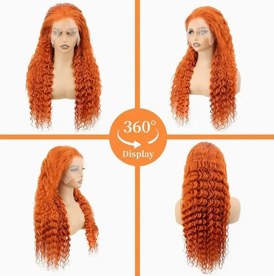 ShowReal Ginger Copper Deep Wave Lace Front Wig 13x4 HD Transparent Lace Frontal Wig Human Hair for Black Women Deep Curly Wigs with Baby Hair Pre Plucked