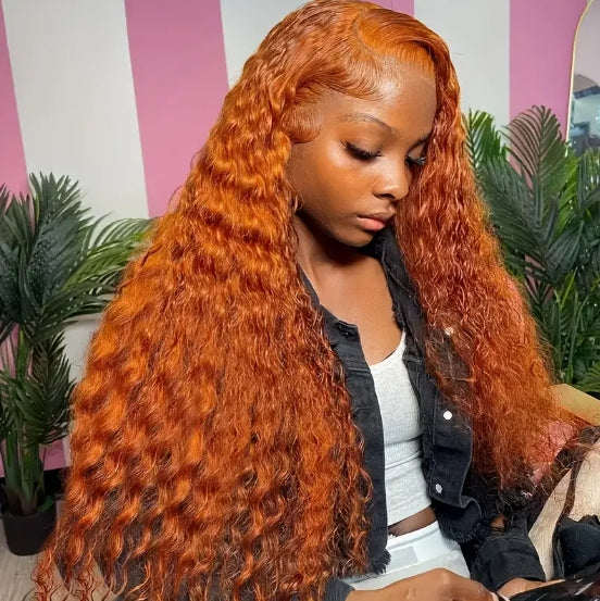 ShowReal Ginger Copper Deep Wave Lace Front Wig 13x4 HD Transparent Lace Frontal Wig Human Hair for Black Women Deep Curly Wigs with Baby Hair Pre Plucked