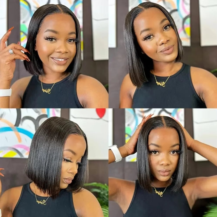 ShowReal Bob Wigs Human Hair 13x4 HD Lace Front Bob Wig Human Hair Short Straight Frontal Glueless Bob Wigs for Black Women Human Hair Pre Plucked with Baby Hair 180% Density