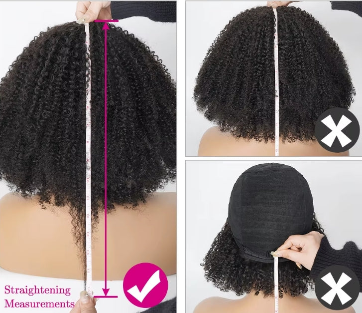 ShowReal Afro Kinky Curly Human Hair Wig with Bangs Full Machine Made Wig Glueless Virgin Brazilian Afro Curly Wigs for Black Women 200% Density Natural Color 12 inch 24 inch