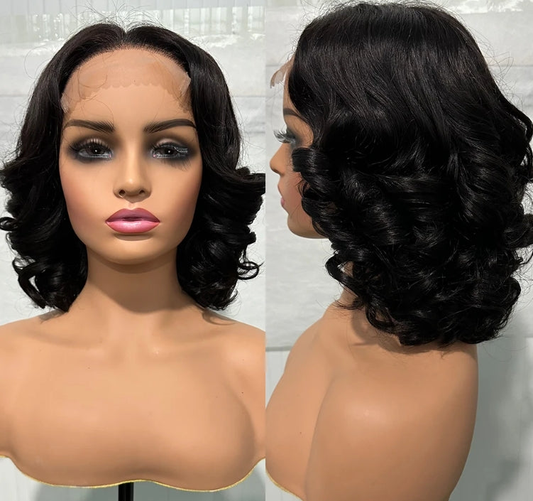 ShowReal 12A Short Curly Human Hair Wig Coiled Bob Lace Closure Wigs 200% Density Body Weave Wear and Go Ombre Bouncy Curly 5x5 HD Lace Closure Wigs