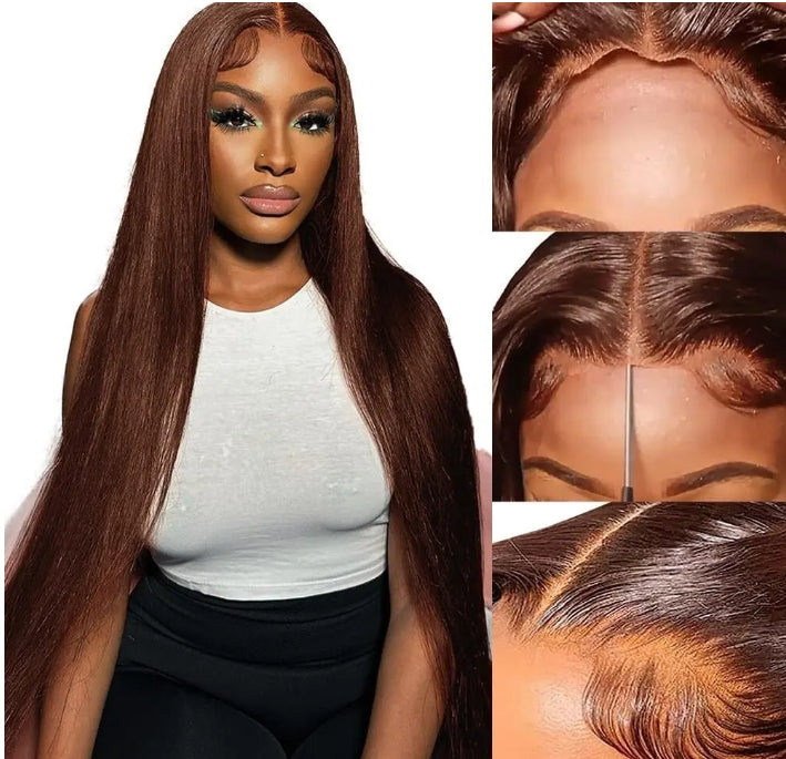 Customized Wig Chocolate Brown Glueless Straight Wig Wear Go 13X4 Lace Front Wigs Ready To Go Human hair 13x4 Lace Closure Wigs For Women