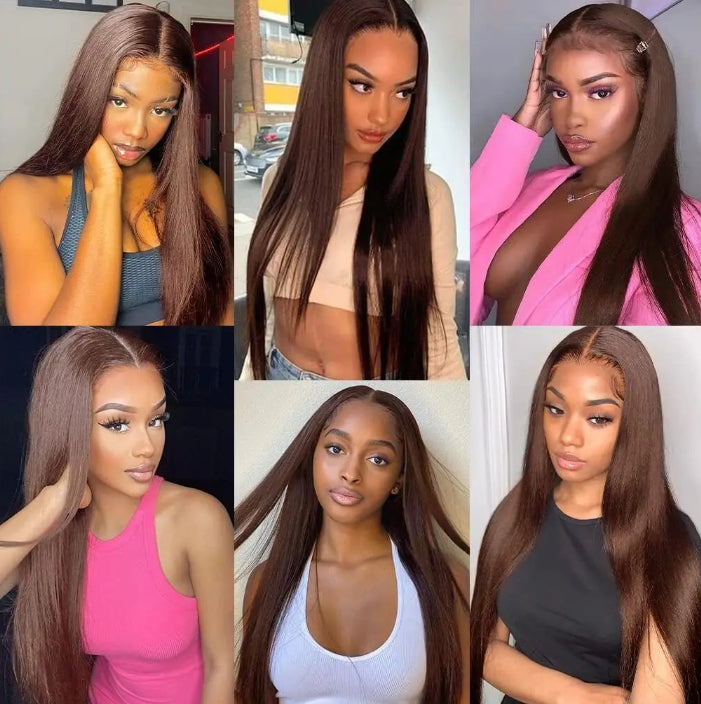 Customized Wig Chocolate Brown Glueless Straight Wig Wear Go 13X4 Lace Front Wigs Ready To Go Human hair 13x4 Lace Closure Wigs For Women