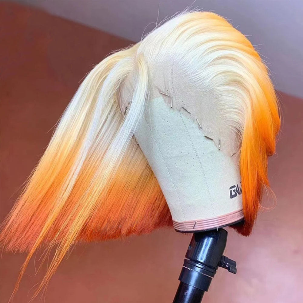 Customized Wig Colorful Wig Ombre Pink Wig 13x4 Lace Front Wig Short Bob Cut 613 Orange Blunt 13x4 Lace Frontal Wig 613 Red Remy Human Hair Wigs For Black Women